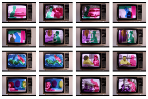 An artistic take on the cellophane covered TV screens of the '60's.